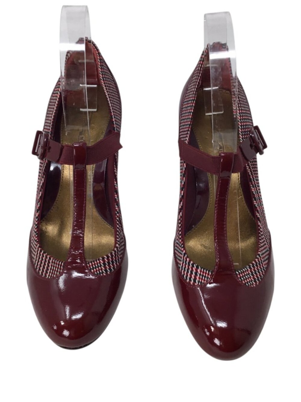 Circa Joan & David Enlighten Patent Leather Plaid Heels Mary Jane T Strap 7 M